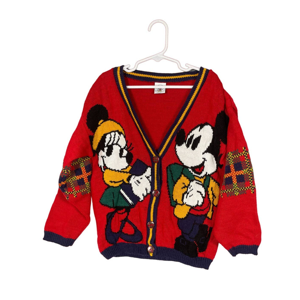 Vintage Mickey & Co Youth Cardigan Front Button Knit Sweater Mickey And Minnie
